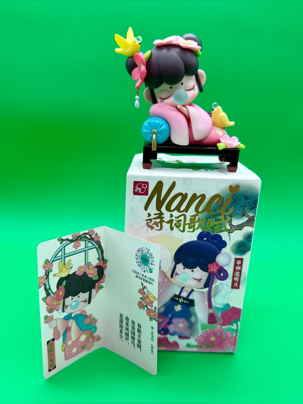 Nanci Sleeping Girl Figurine in Pink Kimono with Yellow Birds